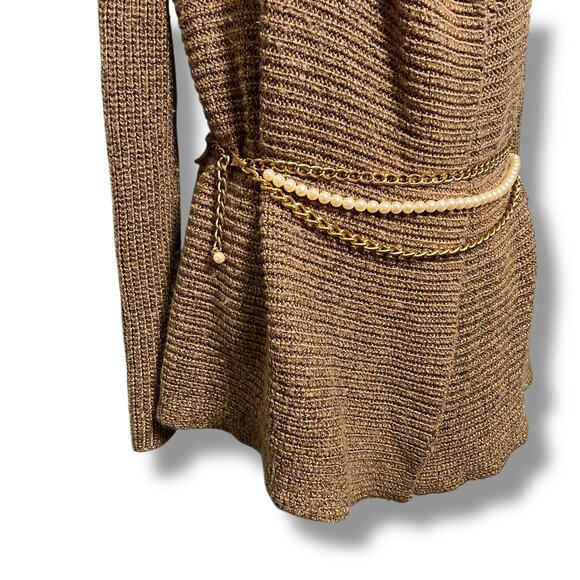 Ralph Lauren Gold Draped Open Front Cardigan Mock Neck Tank Belted Sz XL Gold - Picture 6 of 16